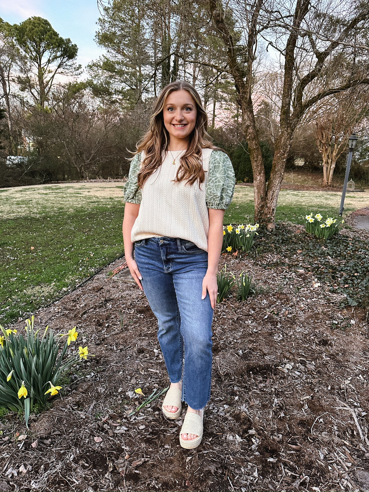 Embroidered Sleeve Textured Blouse