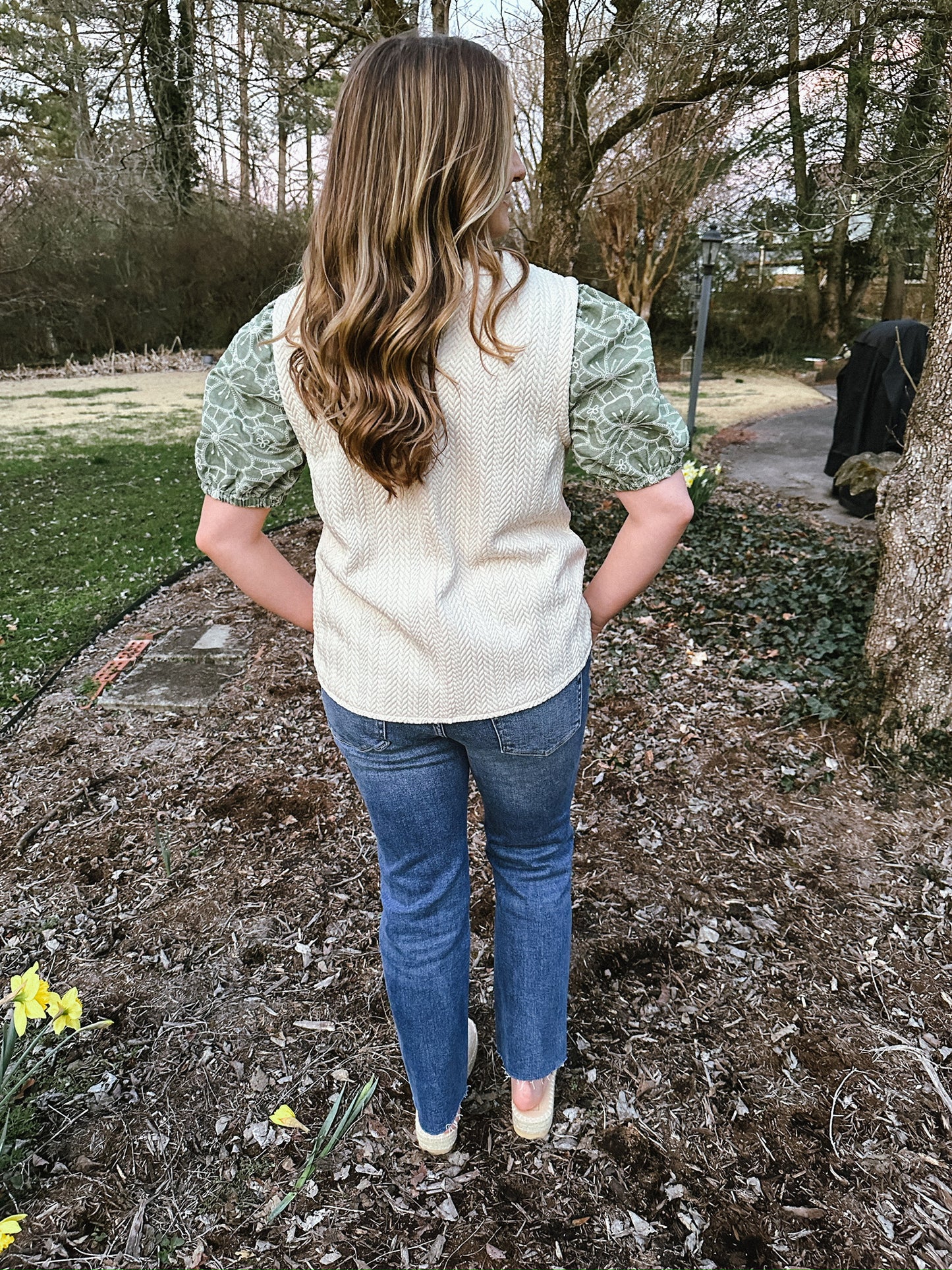 Embroidered Sleeve Textured Blouse