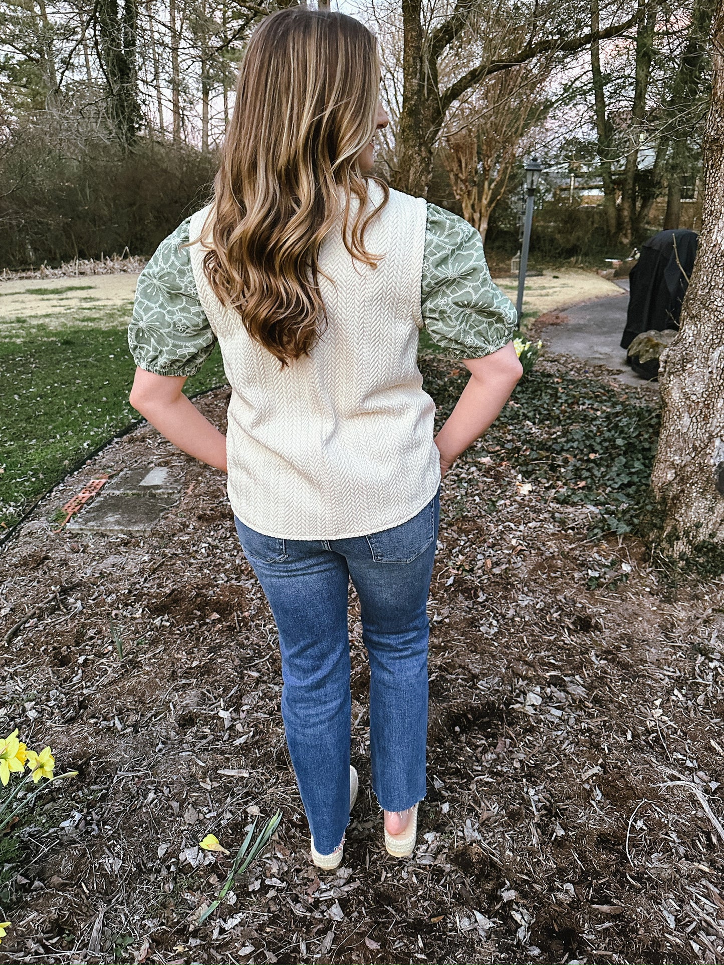 Embroidered Sleeve Textured Blouse