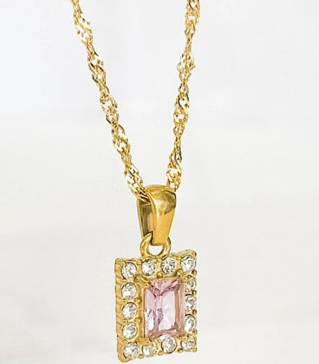 Natural Elements Pink & Gold Rectangle Necklace