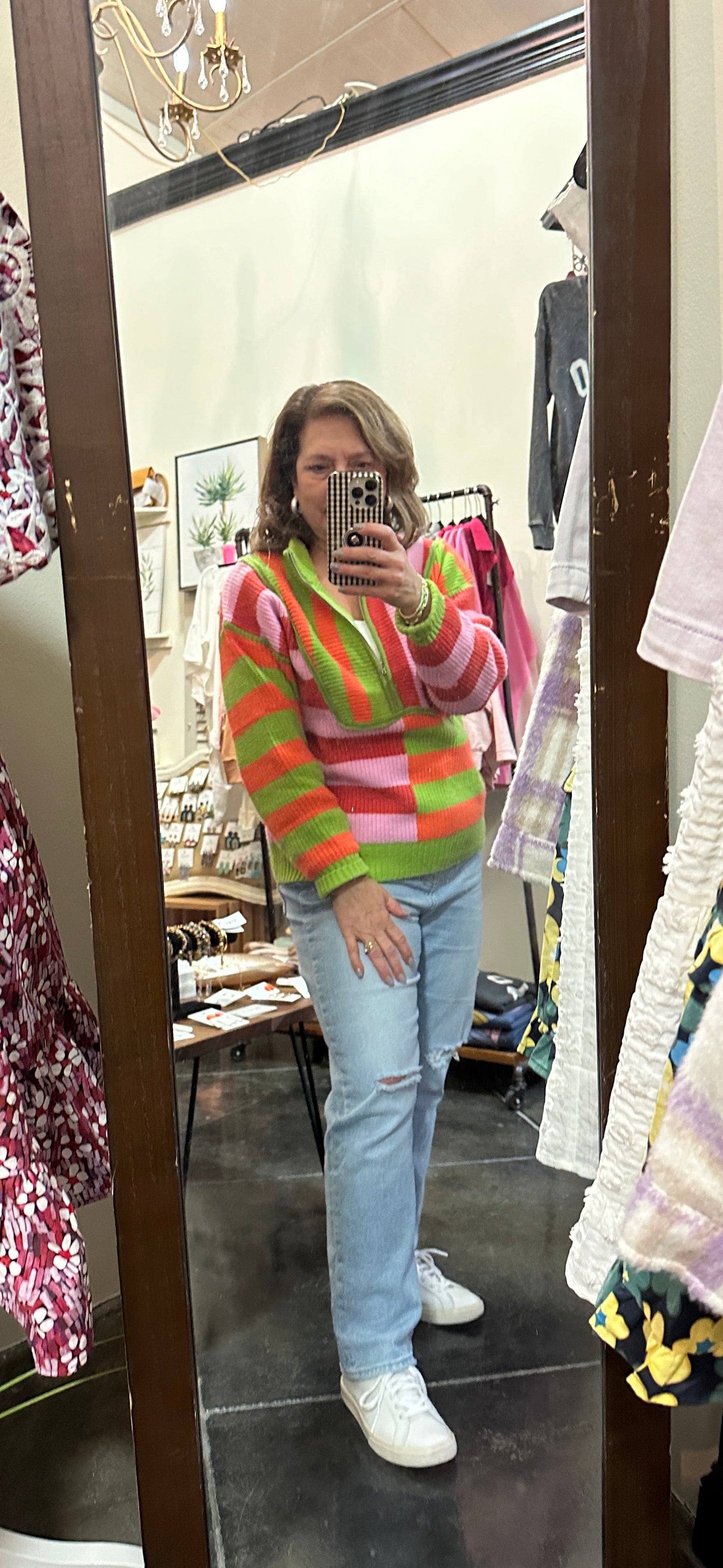 Colorful Striped Half Zip Sweater