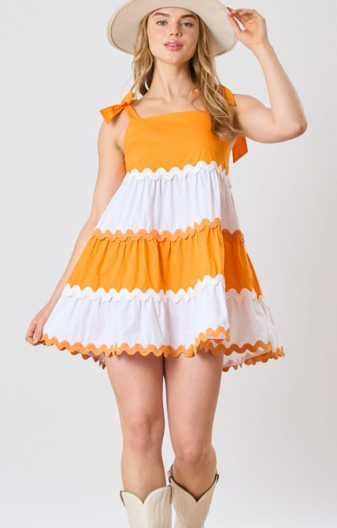 Orange and White Ric Rac Tiered Sundress