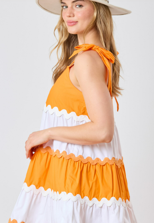 Orange and White Ric Rac Tiered Sundress