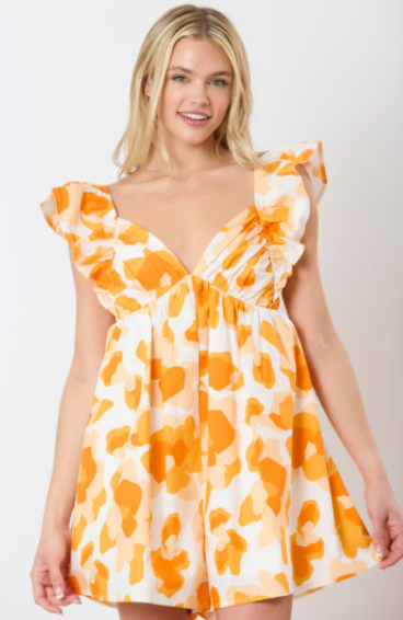 Orange and White Floral Romper