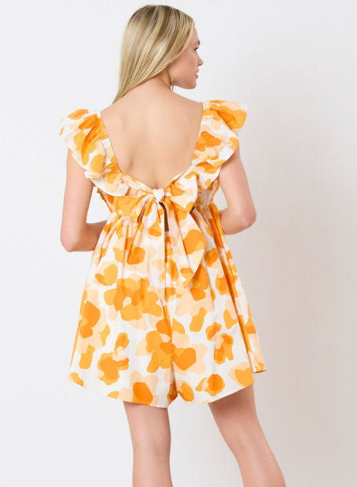 Orange and White Floral Romper