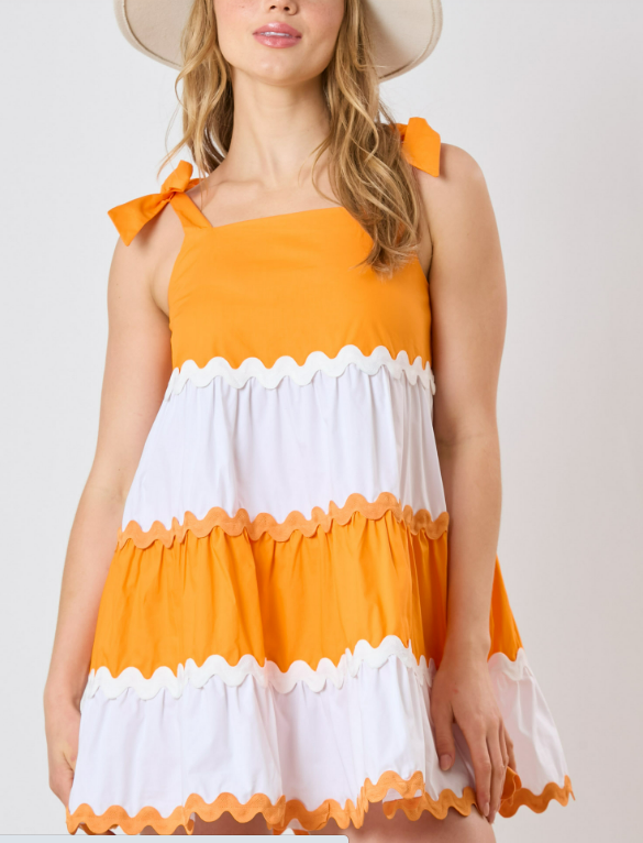 Orange and White Ric Rac Tiered Sundress