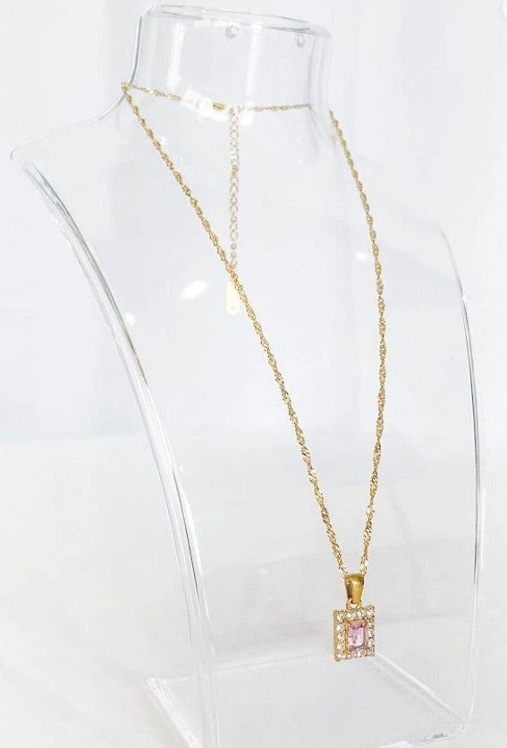 Natural Elements Pink & Gold Rectangle Necklace