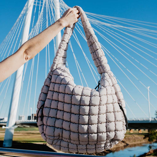 Gray Quilted Puffer Tote Bag