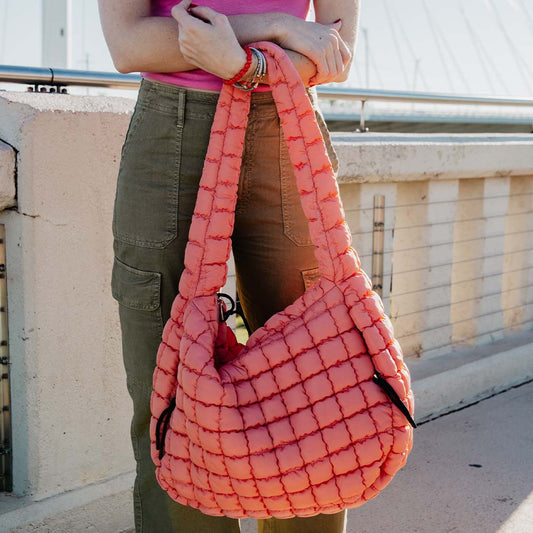 Coral Quilted Puffer Tote Bag