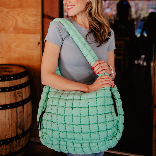 Mint Quilted Puffer Tote Bag