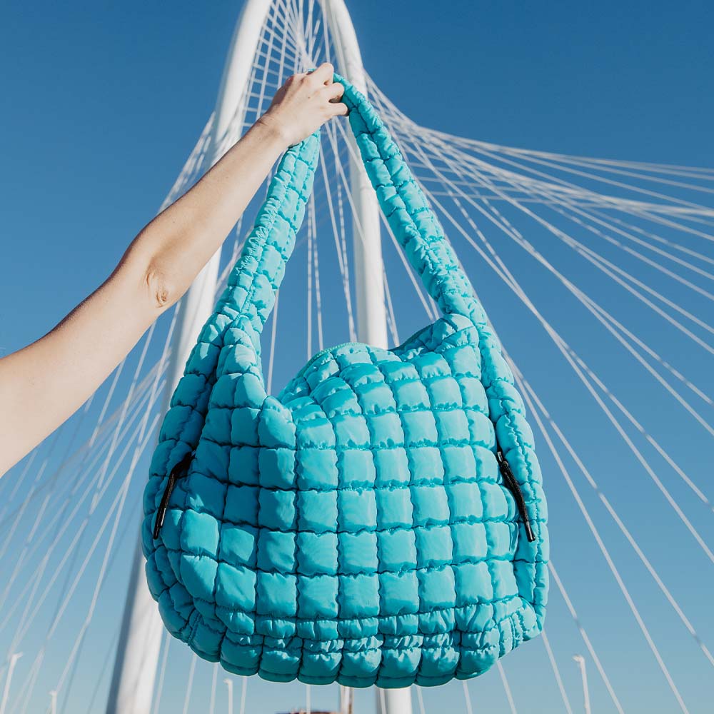 Blue Quilted Puffer Tote Bag